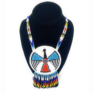 Vintage Navajo Hand Beaded Phoenix Round Medallion Necklace