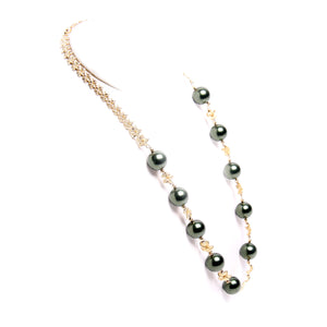 Faux Tahitian Pearls & 14kt Yellow Gold Flower Necklace and Earring Set