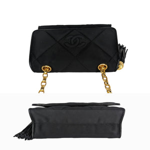 Chanel Vintage Satin Quilted CC Tassel Flap Bag
