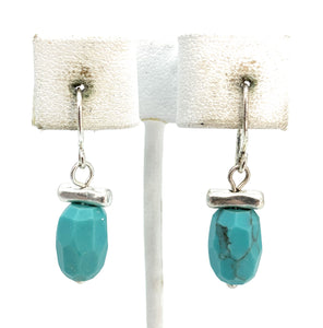 Sterling Silver & Turquoise Colored Blue Stone Dangle Earrings