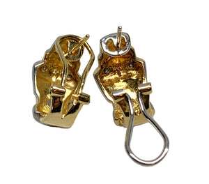 14K Two-Tone Gold 0.12ctw Pavé Diamond Buckle Motif Half Hoop Earrings