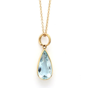14K Yellow Gold 4.00ct Pear Shaped Aquamarine Solitaire Pendant