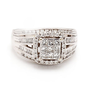 10K White Gold 1.15ctw Multi-Shaped Diamond Engagement Ring - Sz. 8