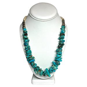 Old Pawn Sterling Silver & Kingman Turquoise Nugget Necklace