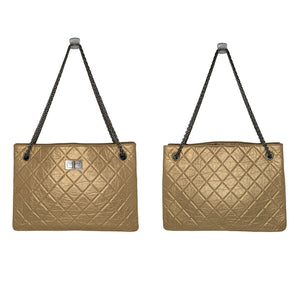 Chanel Metallic Aged Calfskin Quilted Reissue Tote Light Gold