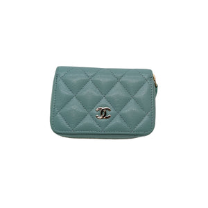 Chanel Grey Quilted Lambskin Leather Top Handle Flap Coin Purse with Chain  - Yoogi's Closet