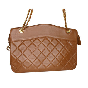 CHANEL Chain Around Quilted Leather Hobo Bag Beige