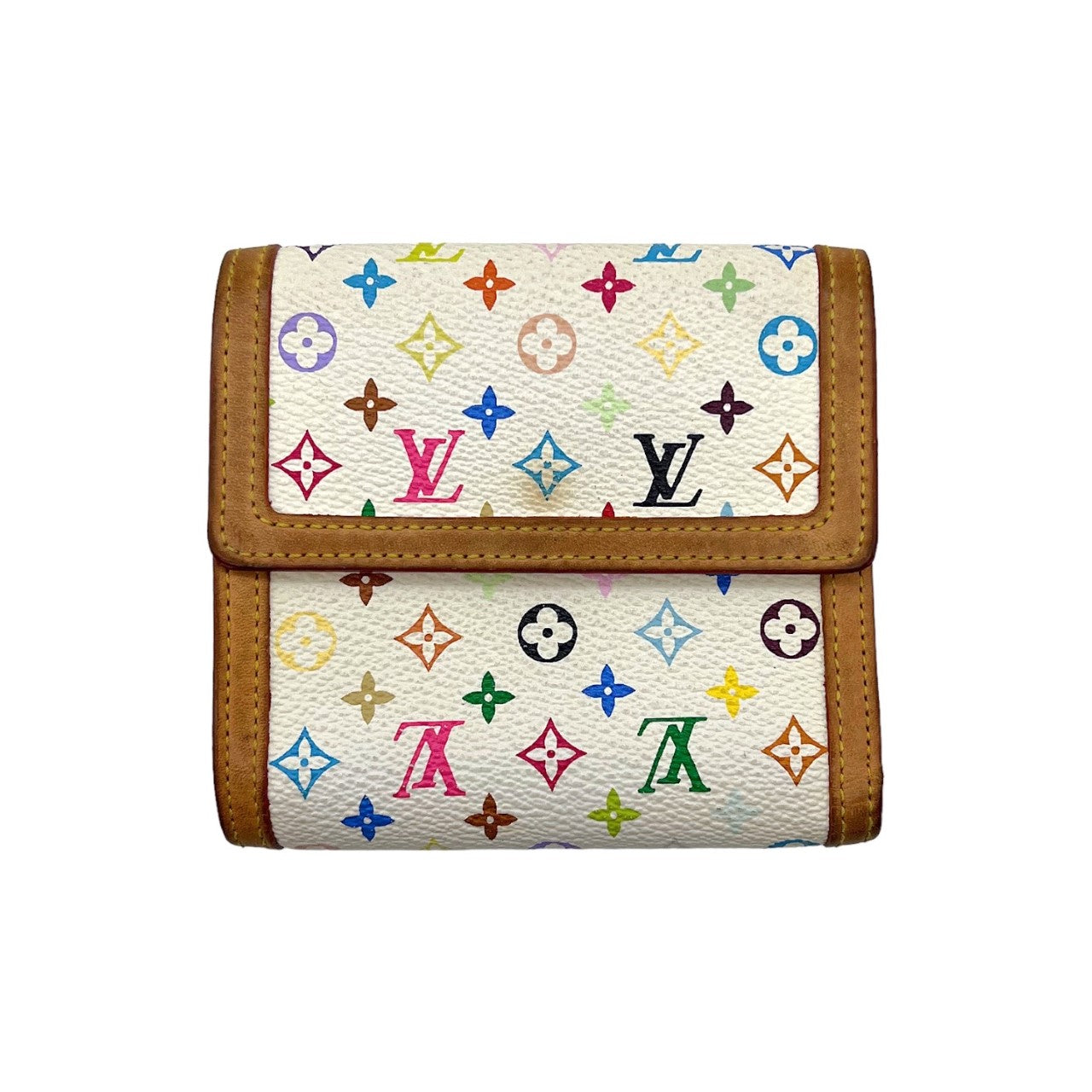 Authentic New Louis Vuitton White Multicolor Canvas Coin Card Holder Small  Wallet