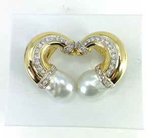 STUNNING White Pearl & Diamond 18K Gold Earrings