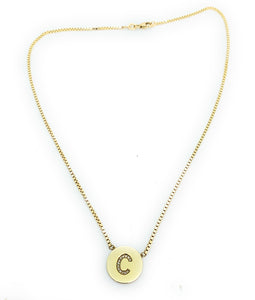 18K Yellow Gold & Diamond Initial 'C' Disc Pendant Necklace