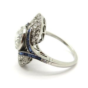 Platinum GIA Certified Old European Cut 2.13 Carat Diamond and Sapphire Ring