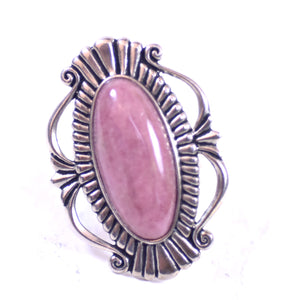 Sterling Silver and Oval Rhodochrosite Cabochon Southwestern Style Jewelry Ring