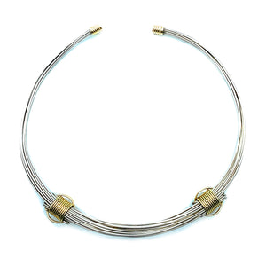 1980's 18K Two-Tone Gold & Stainless Steel Wire Choker Necklace