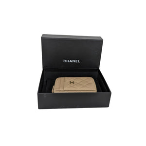 Chanel 2022 Caviar Quilted Zip Card Holder Beige