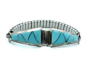 Vintage Old Pawn Zuni Sterling Silver Turquoise Inlay Watch Tips
