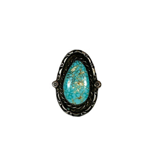 Old Pawn Navajo Heavy Gauge Sterling Silver & Turquoise Ring - Sz. 11.25