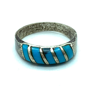 Vintage 1960's Sterling Silver & Turquoise Inlay Ring - Sz. 3.75