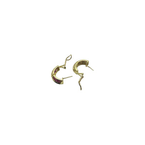 14K Yellow Gold, Diamond, & Ruby Princess Hoop Earrings