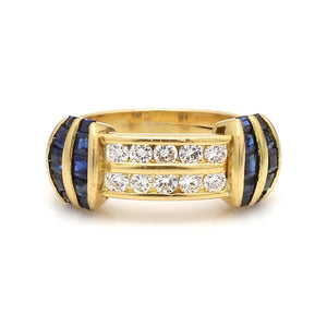 18K Yellow Gold 0.30ctw Diamond & 0.75ctw Sapphire Ring