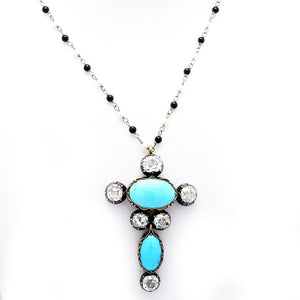 3.75CTW OLD MINE CUT DIAMOND AND TURQUOISE NECKLACE