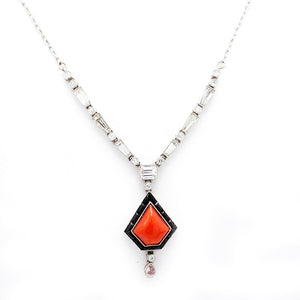 1.09CTW DIAMOND AND CORAL NECKLACE