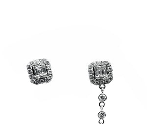 18K White Gold 1.00ctw Diamond Earrings w-Dangle