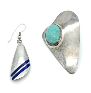 Old Pawn Navajo Sterling Silver, Lapis, & Turquoise Mismatched Earrings