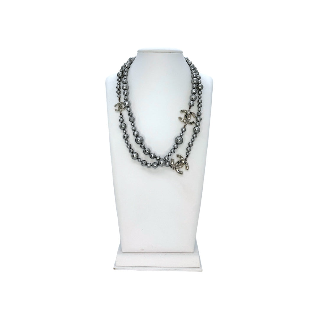 Chanel CC Multistrand Marble Beaded Bracelet