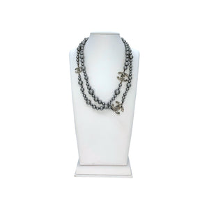 Long B&W CC Pearl Necklaces - Designer Button Jewelry