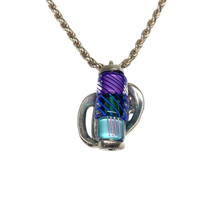 Silver & Multi-Color Glass Bead Abstract Pendant Necklace
