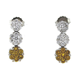 18K White Gold Yellow and White Diamond Drop Earrings