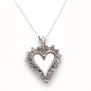 14K White Gold & 0.50ctw Diamond Open Heart Pendant Necklace