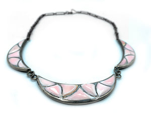 Vintage Navajo Sterling Silver & Pink Coral 3-Station Necklace