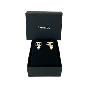 Chanel CC Strass & Faux Pearl Drop Earrings