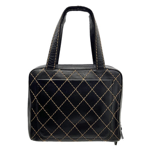 chanel black quilted handbag leather
