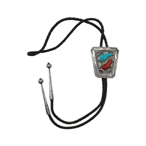 Native American Sterling Silver Turquoise & Coral Bolo Tie