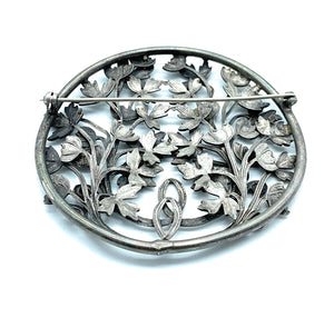Fabulous Antique Sterling Silver Floral Brooch