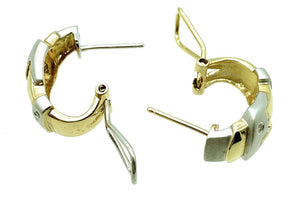 14K Two-Tone Gold 0.12ctw Pavé Diamond Buckle Motif Half Hoop Earrings