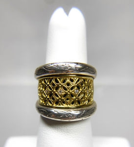 Konstantino Sterling Silver, 18K Yellow Gold, & Diamond Ring - Sz. 5.5