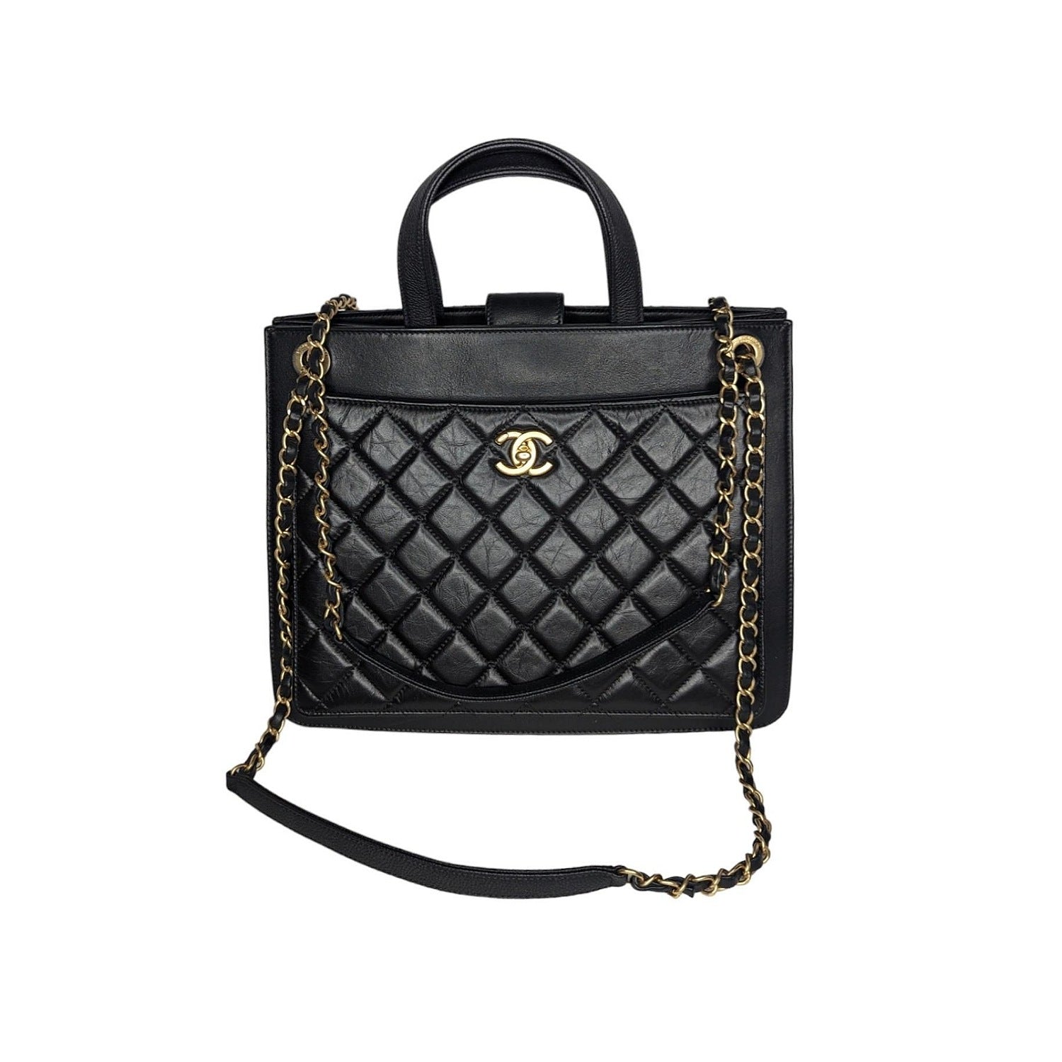 Grey Quilted Caviar Mini Business Affinity Gold Hardware, 2019