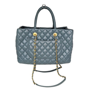 Chanel Quilted Lambskin Leather Tote Beige And Black with Silver
