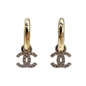 CHANEL Crystal Pearl CC Uneven Drop Earrings Gold 1298491