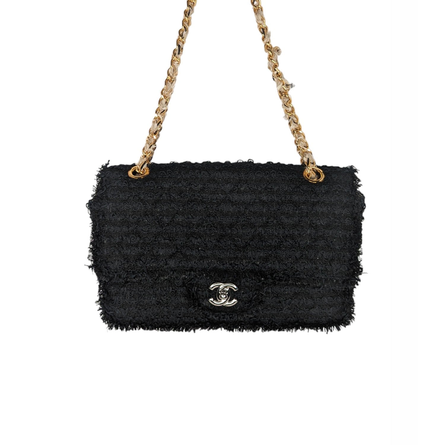 Chanel Vintage Pearl Chain Classic Double Flap Bag Quilted Tweed Medium at  1stDibs