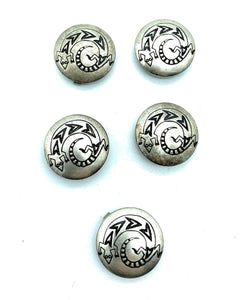 Vintage Old Pawn Navajo Sterling Silver Lizard Button Covers - 5pc. Set
