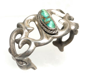 Old Pawn Sterling Silver & Royston Turquoise Sandcast Cuff Bracelet