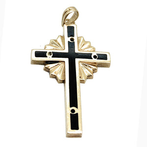 Vintage Esemco 1940's 10K Yellow Gold & Enamel Inlay Crucifix Pendant
