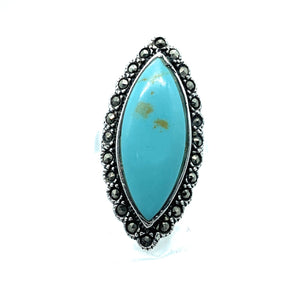 Antique Old Pawn Sterling Silver, Turquoise & Marcasite Ring - Sz. 8.5