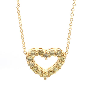 18K 2-tone Gold Yellow Diamond Open Heart Pendant Necklace