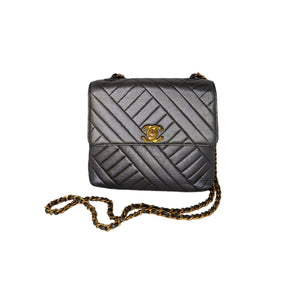 Chanel Chevron So Black Mini Square Flap Bag - Black Crossbody Bags,  Handbags - CHA935040
