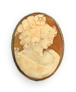 Vintage Sterling Silver Shell Cameo Pendant Brooch
